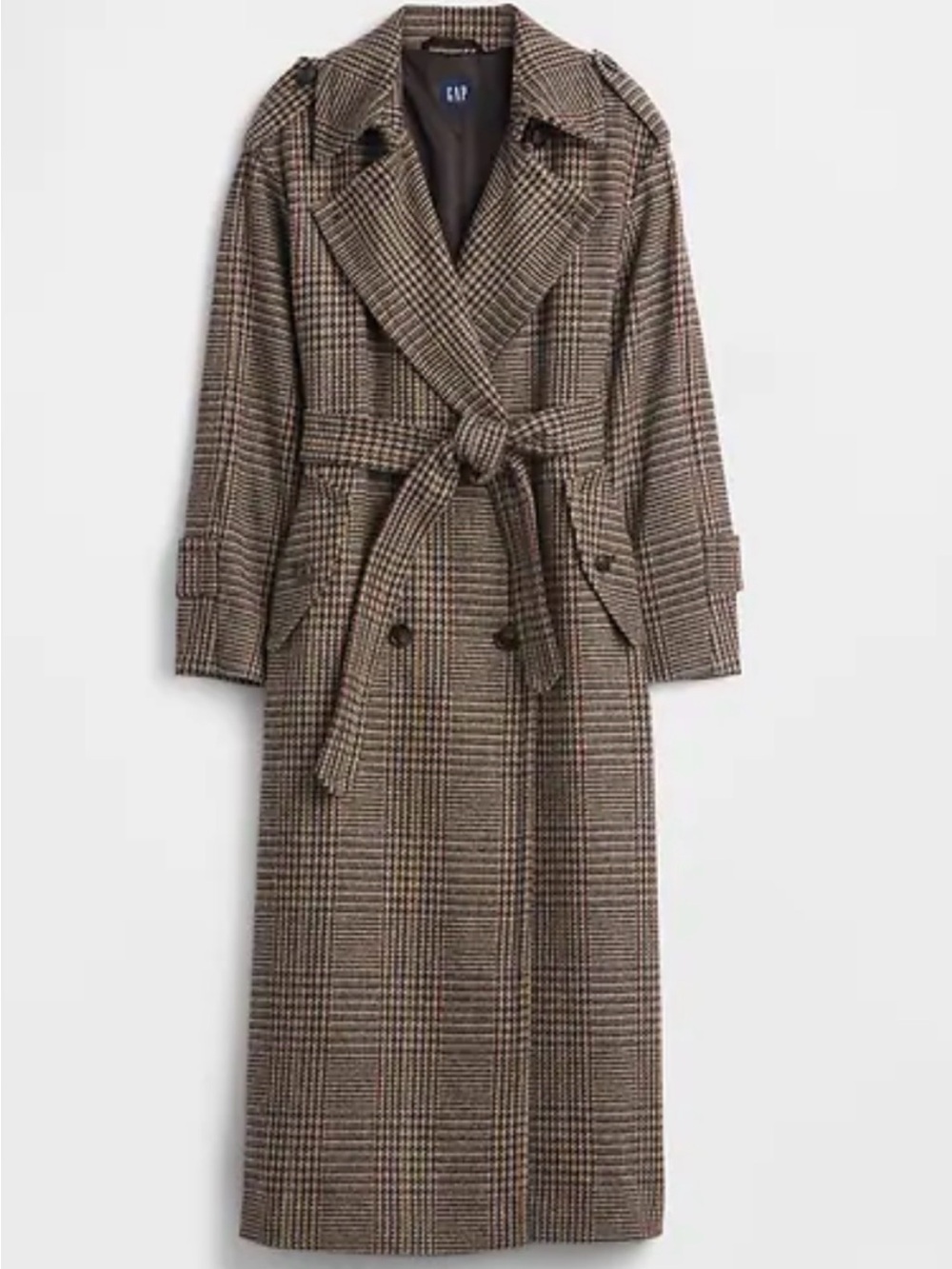 SEARCHING FOR - GAP Herringbone Brown Plaid Belted Trench